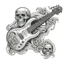 bass guitar and skull surrounded tattoo design idea