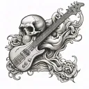 bass guitar and skull surrounded tattoo design idea