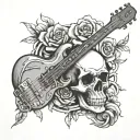 bass guitar and skull surrounded tattoo design idea