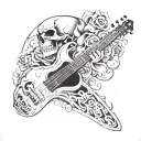 bass guitar and skull surrounded tattoo design idea
