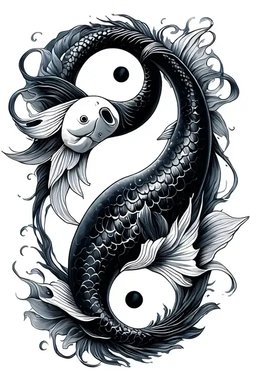 yin and yang tattoo with koi fish tattoo design idea