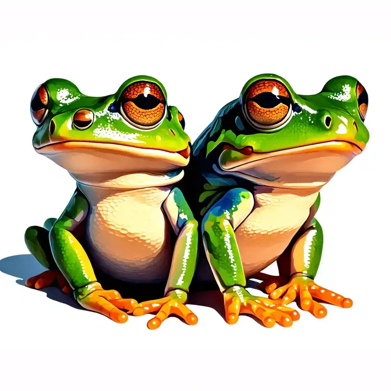 frog sitting side by side face profile tattoo design idea