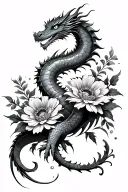 dragon and marigolds and cosmo flower tattoo design idea