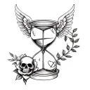 tempus fight Memento Mori, Memento Vivere, hourglass with skull, wings and rose, hand-drawn  tattoo design idea