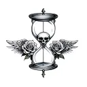 tempus fight Memento Mori, Memento Vivere, hourglass with skull, wings and rose, hand-drawn  tattoo design idea