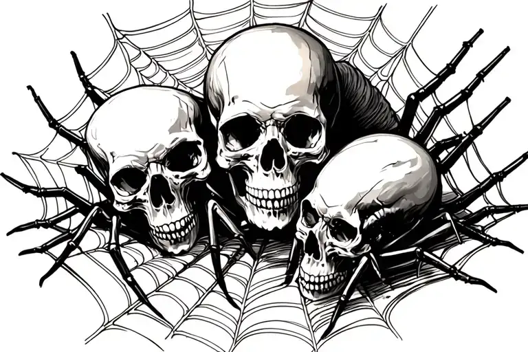 spider web's, spiders, and skulls leaning and forming tattoo design idea