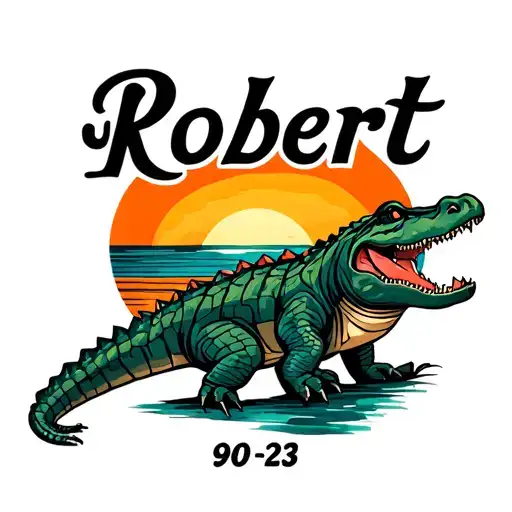 "Robert 90-23" alligator at sunset tree growing tattoo design idea