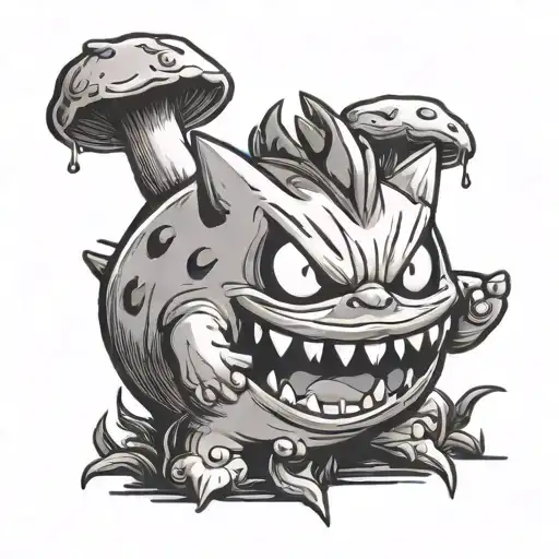 GENGAR AND MUSHROOM tattoo design idea