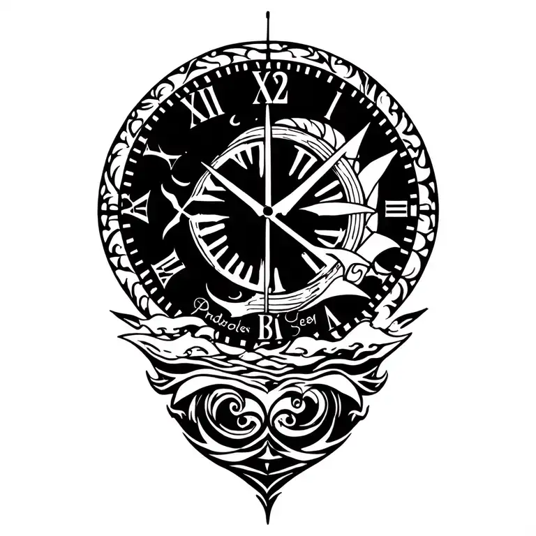 o'clock, 3 names and date, Windrose Ship Sea tattoo design idea