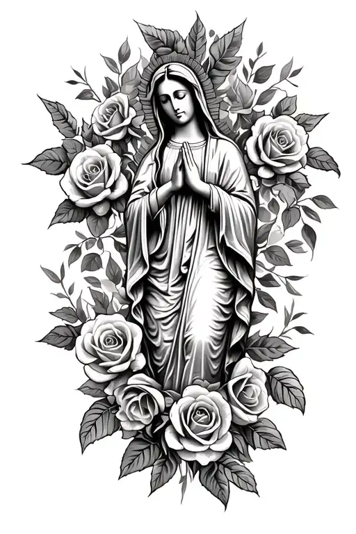 virgin de Guadalupe praying with roses tattoo design idea