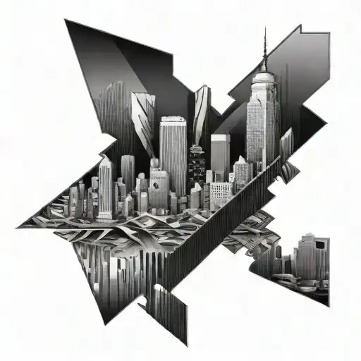 An abstract design of overlapping dollar bills and skyscrapers, representing your passion for money and the city of Boston tattoo design idea