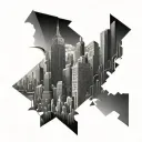 An abstract design of overlapping dollar bills and skyscrapers, representing your passion for money and the city of Boston tattoo design idea