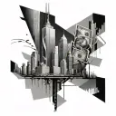 An abstract design of overlapping dollar bills and skyscrapers, representing your passion for money and the city of Boston tattoo design idea