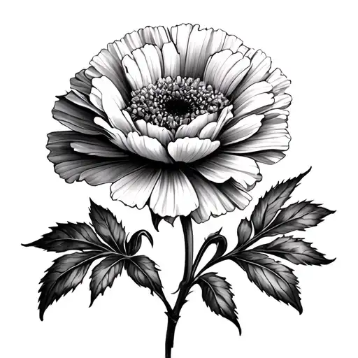Calendula, Carnation and Rosa Canina Fine Line Drawing tattoo design idea