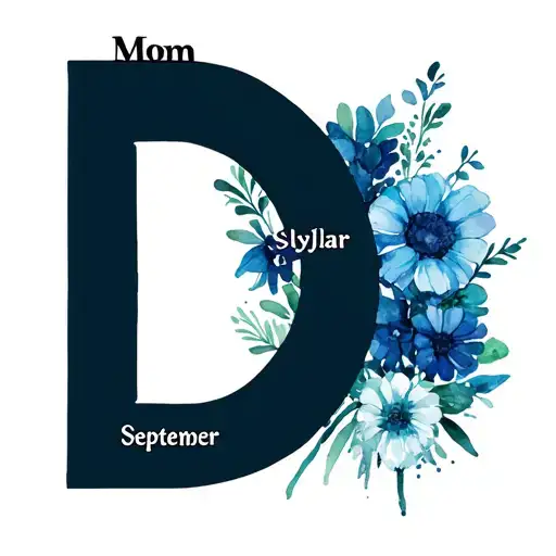 January, April and September flower bouquet with the names Mom, Skylar and Luke on the stems with a splash of watercolor tattoo design idea