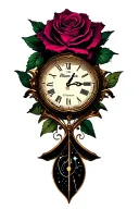 "Bloom on time" Clock Rose with Taurus constellation and joker card tattoo design idea