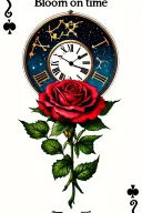 "Bloom on time" Clock Rose with Taurus constellation and joker card tattoo design idea