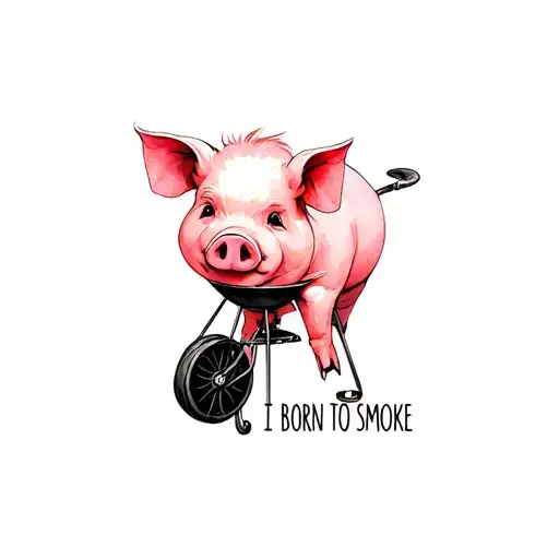 "I born to smoke" cute pink piggy bbq grill riding tattoo design idea