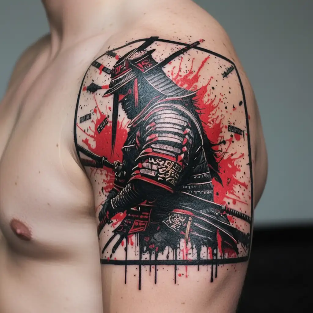 samurai cyberpank tattoo design idea