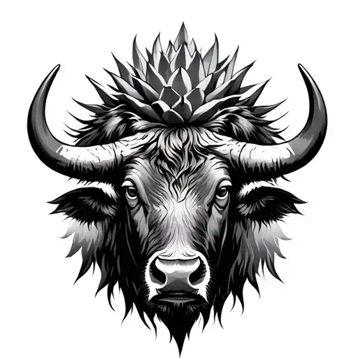 Agave and Bison head tattoo design idea