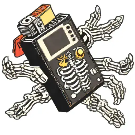 skeleton hand holding a Gameboy color tattoo design idea