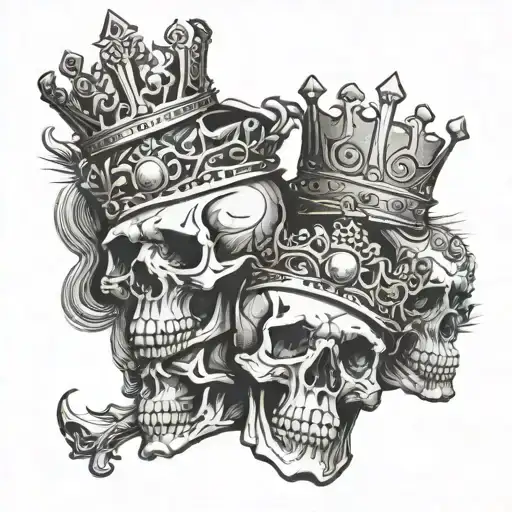 skulls of famous kings wearing their crowns symbolizing royalty and death tattoo design idea