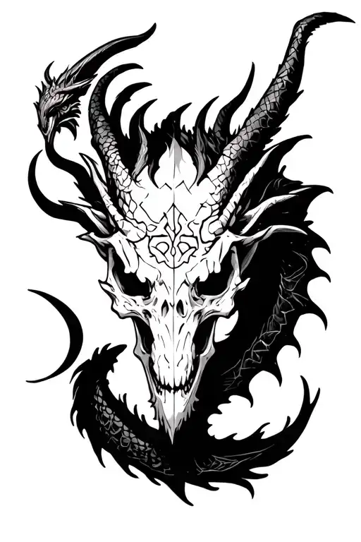 dragon skull nordic runes tattoo design idea
