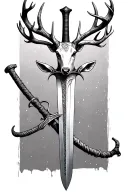 thin swords wrapped  with deer head handle  tattoo design idea