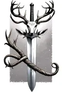 thin swords wrapped  with deer head handle  tattoo design idea