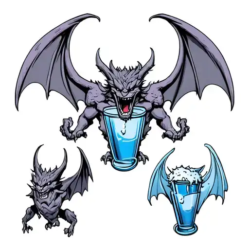 4 Gargoyles, Barley Gargoyle, Hop Gargoyle, Water Gargoyle, Yeast Gargoyle, combining their powers to make beer Gargoyle tattoo design idea