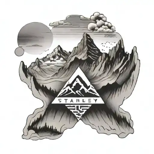 The names Stanley, Mary, Lisa, Michael, Julie, Edwin, Sebastian, Oliver and Vivian written in the shape of a mountain ra tattoo design idea