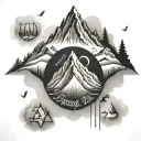 The names Stanley, Mary, Lisa, Michael, Julie, Edwin, Sebastian, Oliver and Vivian written in the shape of a mountain ra tattoo design idea