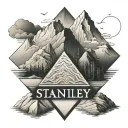 The names Stanley, Mary, Lisa, Michael, Julie, Edwin, Sebastian, Oliver and Vivian written in the shape of a mountain ra tattoo design idea