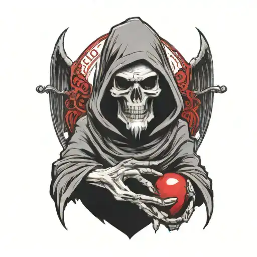 grim reaper holding a red pill tattoo design idea