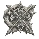 jerusalem cross with text Deus vult written in caligraphy tattoo design idea