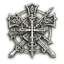 jerusalem cross with text Deus vult written in caligraphy tattoo design idea
