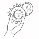 a sun with a hand and a moon tattoo design idea