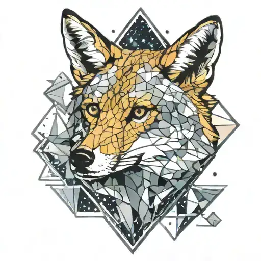 Coyote face emerging from diamond outline. Starry background  tattoo design idea