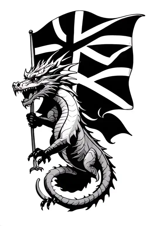 english dragon holding a cornish flag tattoo design idea