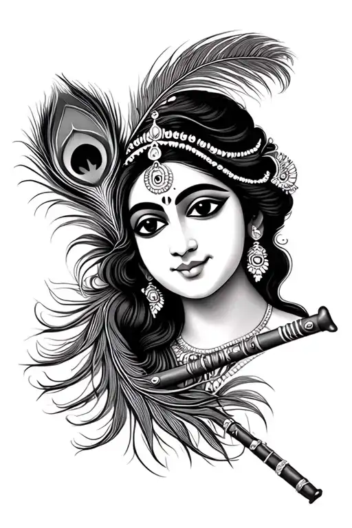 my name “suman” with krishna flute and trisul with peacock feather tattoo design idea