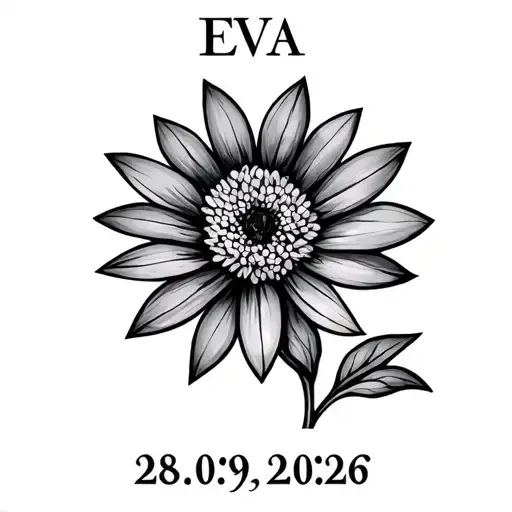 A tattoo for my niece Eva with an aster flower and her date of birth 28.09.2026 in Roman numerals geometric tattoo design idea