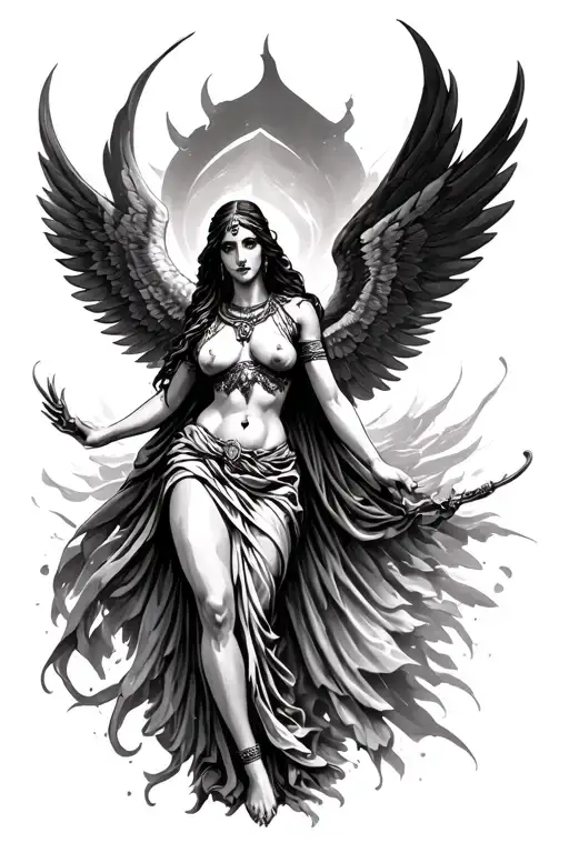 isis goddess with wings spread tattoo design idea