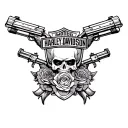 harley davidson bar and shield with guns and roses.  tattoo design idea