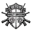 harley davidson bar and shield with guns and roses.  tattoo design idea