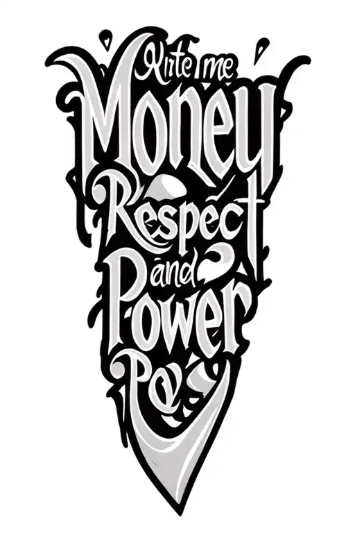 Write me 'Money Respect and Power' in calligraphic letters with different shades and strange designs tattoo design idea