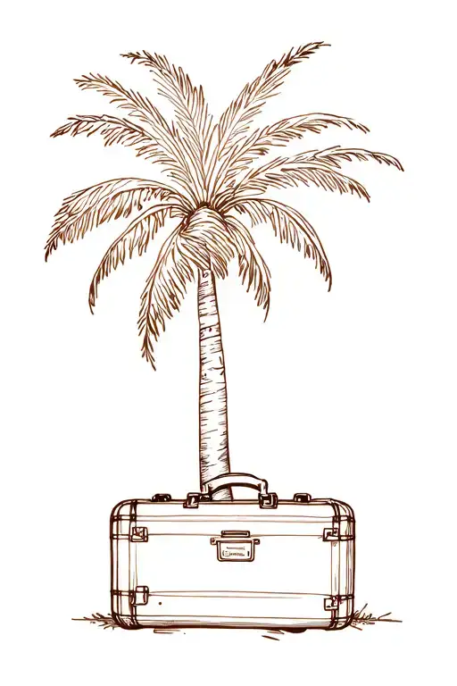 suitcases, champagne, palm tree silhouette tattoo design idea