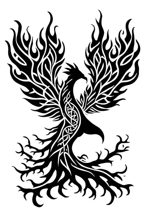 Celtic tree of Life Phoenix flames calf tattoo tattoo design idea