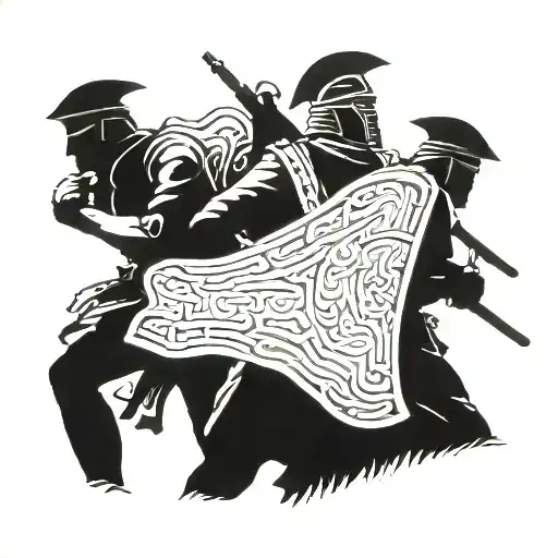 a mural of greek soldiers  tattoo design idea