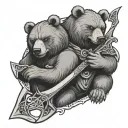 Celtic bear holding axes crossing over eachother tattoo design idea
