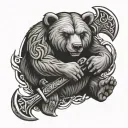 Celtic bear holding axes crossing over eachother tattoo design idea